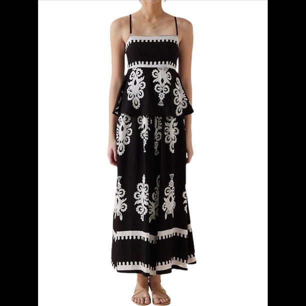 Vestidos de Verano para Mujer 2025, Vestido Veraniego Floral con Tirantes Finos, Vestido Bohemio para Vacaciones en la Playa Negro XL