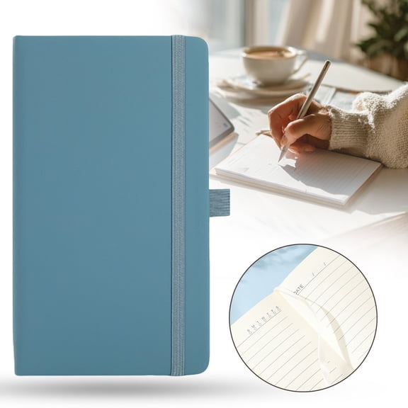 Dark Blue A6 Hardcover Ruled Notebook, 120GSM Thick Acid-Free Paper 180° Lay-Flat Journal With Elastic Closure Bookmark Inner Pocket Pen Loop for School Office Travel Note Taking