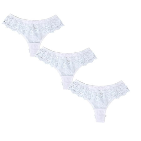 

Womens Underwear Brief Comfortable Lace Thong Low Waist Cotton Crotch Panties3PC