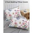 thumbnail image 2 of Pink Flowers Pillow Cases Standard Size Set of 2 - Microfiber Bed Throw Pillow Covers, Spring Floral Butterfly Leaves Plants Pastoral Decorative Lumbar Pillow Cover with Envelope Closure 20"x26", 2 of 6