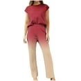 thumbnail image 2 of FAIWAD Women's Summer 2 Piece Outfits Cap Sleeve Slit Cropped Top and Wide Leg Pants Lounge Tracksuit, 2 of 4