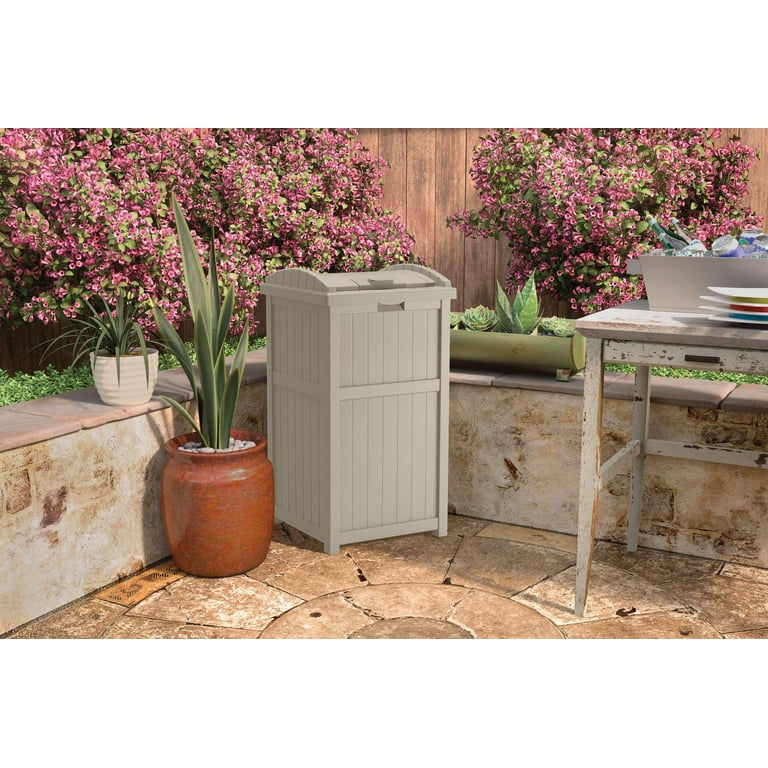 Suncast 33-Gallon Outdoor Hideaway Trash Container, Resin Taupe