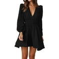 thumbnail image 3 of Mini Deep V Long Sleeve Dress for Women A-Line High Waisted Casual Flowy Dress for Wedding Guest, 3 of 9