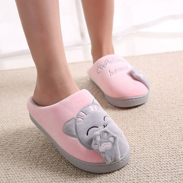 Njoeus Women Winter Home Slippers Cartoon Cat Non-slip Warm Indoors Bedroom  Floor Shoes 