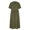 thumbnail image 5 of Breaise Linen Dresses for Women 2024 Casual Cotton Linen Dresses Plus Size Solid Round Neck Short Sleeve Maxi Dresses Loose Button Dresses Long Summer Army Green XXXXL, 5 of 6