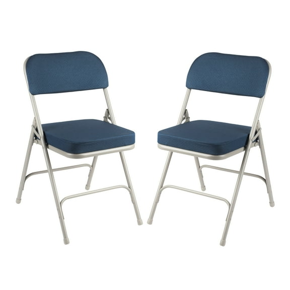 Hampden Furnishings Bernadine Collection Deluxe Fabric Padded Folding Chair, Blue, Pack of 2