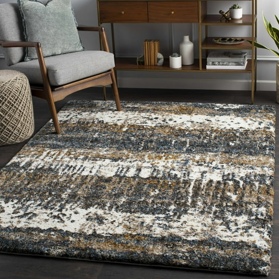 Hauteloom Arboles Living Room, Bedroom Area Rug - Plush Pile - Beige, Brown, Blue - 2' x 3'