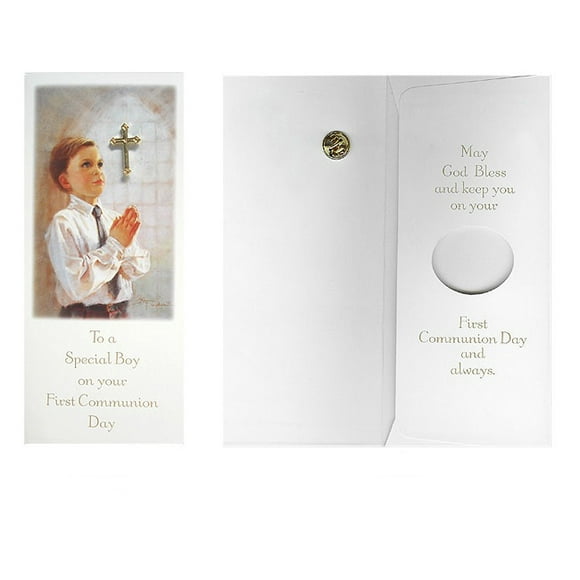 Roman Boy First Communion Cross Pin with Money Gift Card - Set of 24