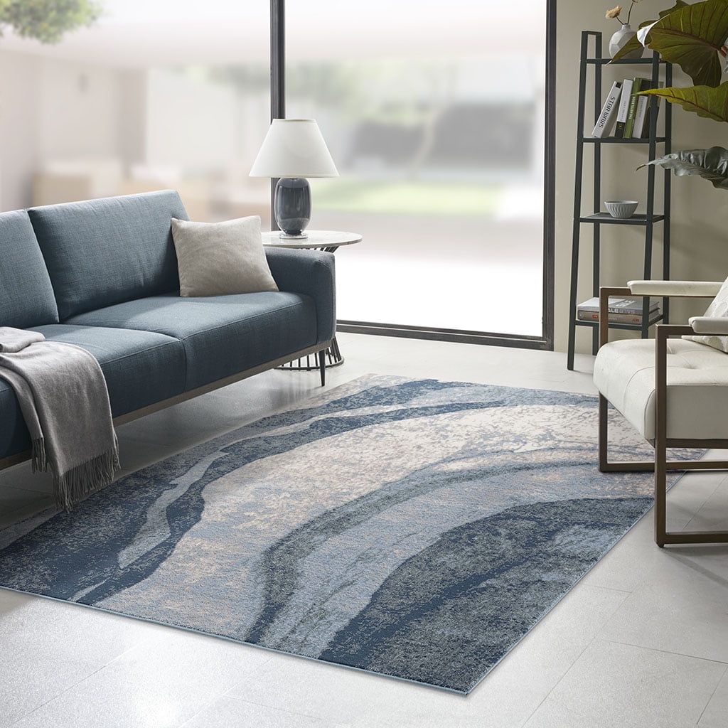 MAYEERTY Blue Area Rug for Living Room Modern with Artistic Abstract waves 5x7'