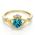 thumbnail image 3 of Gem Stone King 10K Yellow Gold London Blue Topaz and Diamond Accent Irish Celtic Claddagh Ring (1.00 Cttw, Available in Size 5, 6, 7, 8, 9), 3 of 6