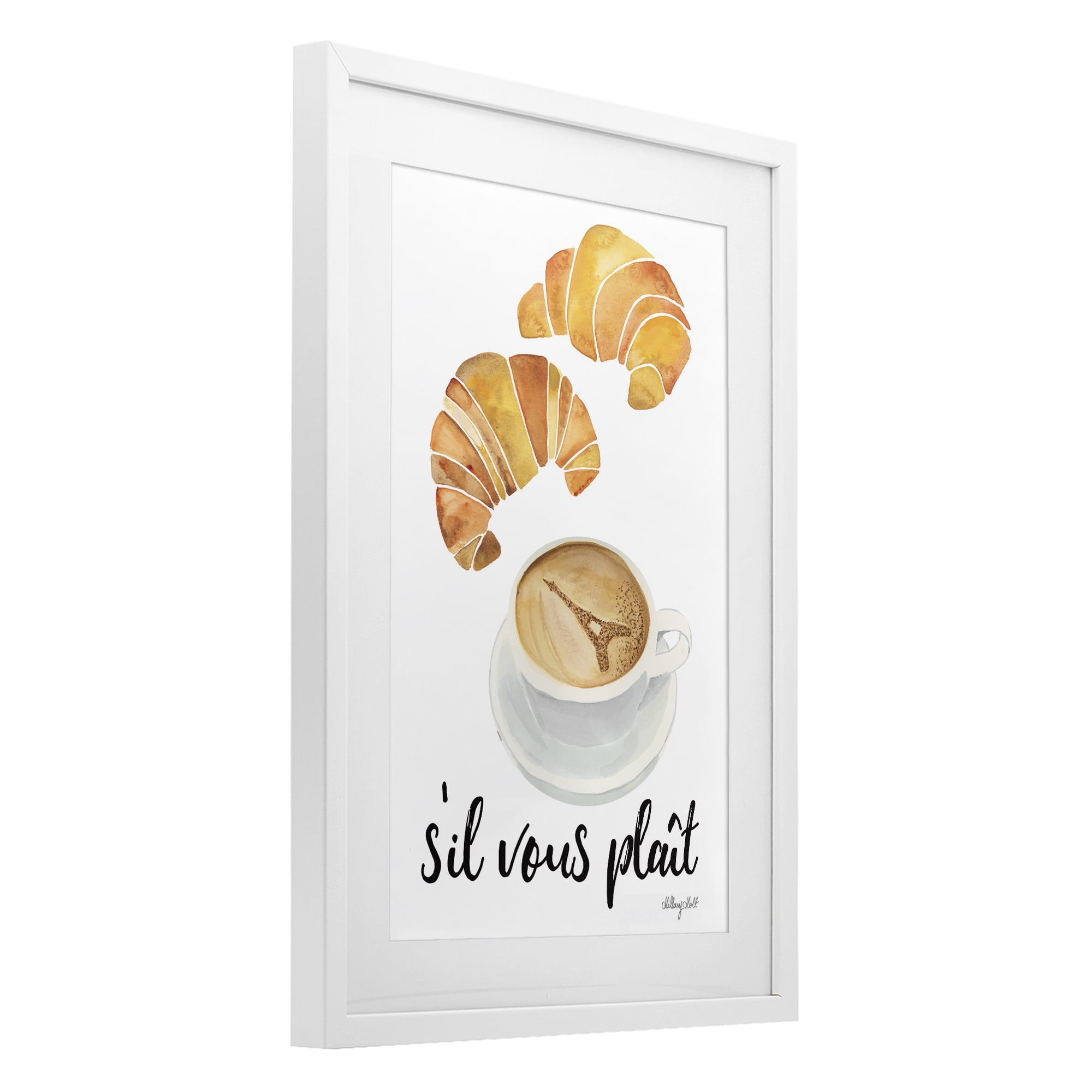 Stupell Industries Paris Croissant and Coffee White Framed Print Under Glass, design by Hillary Holt
