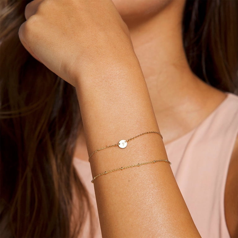 Turandoss Layered Gold Initial Disc Charm Bracelet photo 5