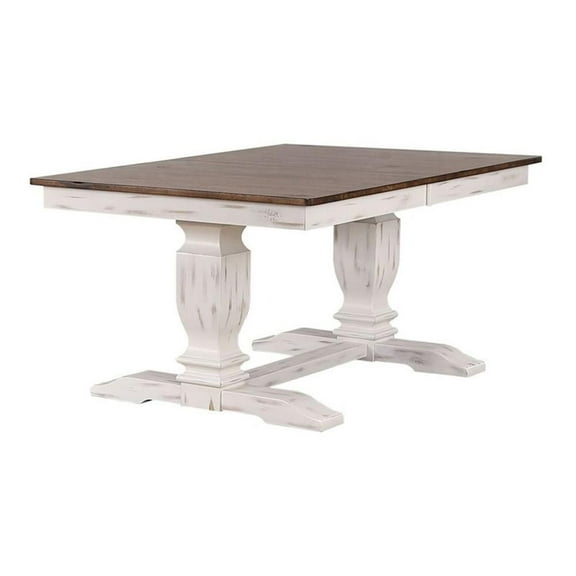 Double Pedestal Wood Dining Table in Cocoa/Cotton White