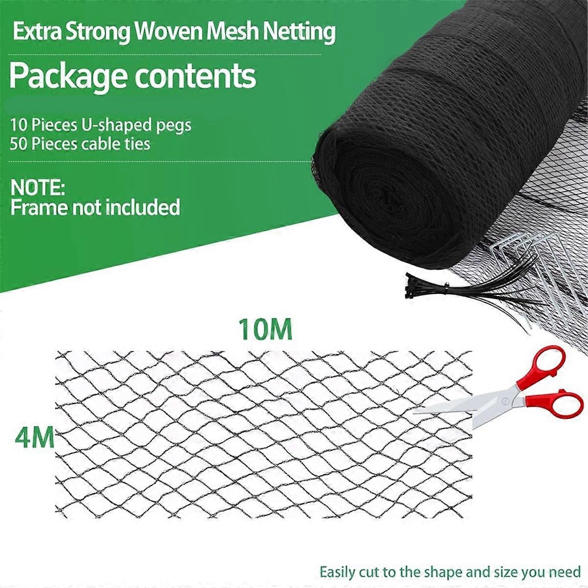 Garden Netting 4x10m,Extra Strong Woven Mesh Bird Netting For Fruit Trees,Plants & Vegetables,Reusab