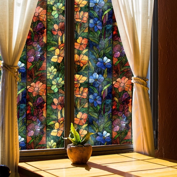 Retro Art Stone Pattern Window Film, Static Cling Privacy Window Decal, Easy Install & Soft Light, Fits for Window Decoration in Homes, Offices, Commercial Spaces (17x39.3 In),COLOR