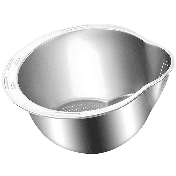 Rice Strainer with Suction Cup Hook, Stainless Steel Kitchen Colander with Slanted Design, Ideal for Rinsing Rice and Vegetables, Dishwasher Safe