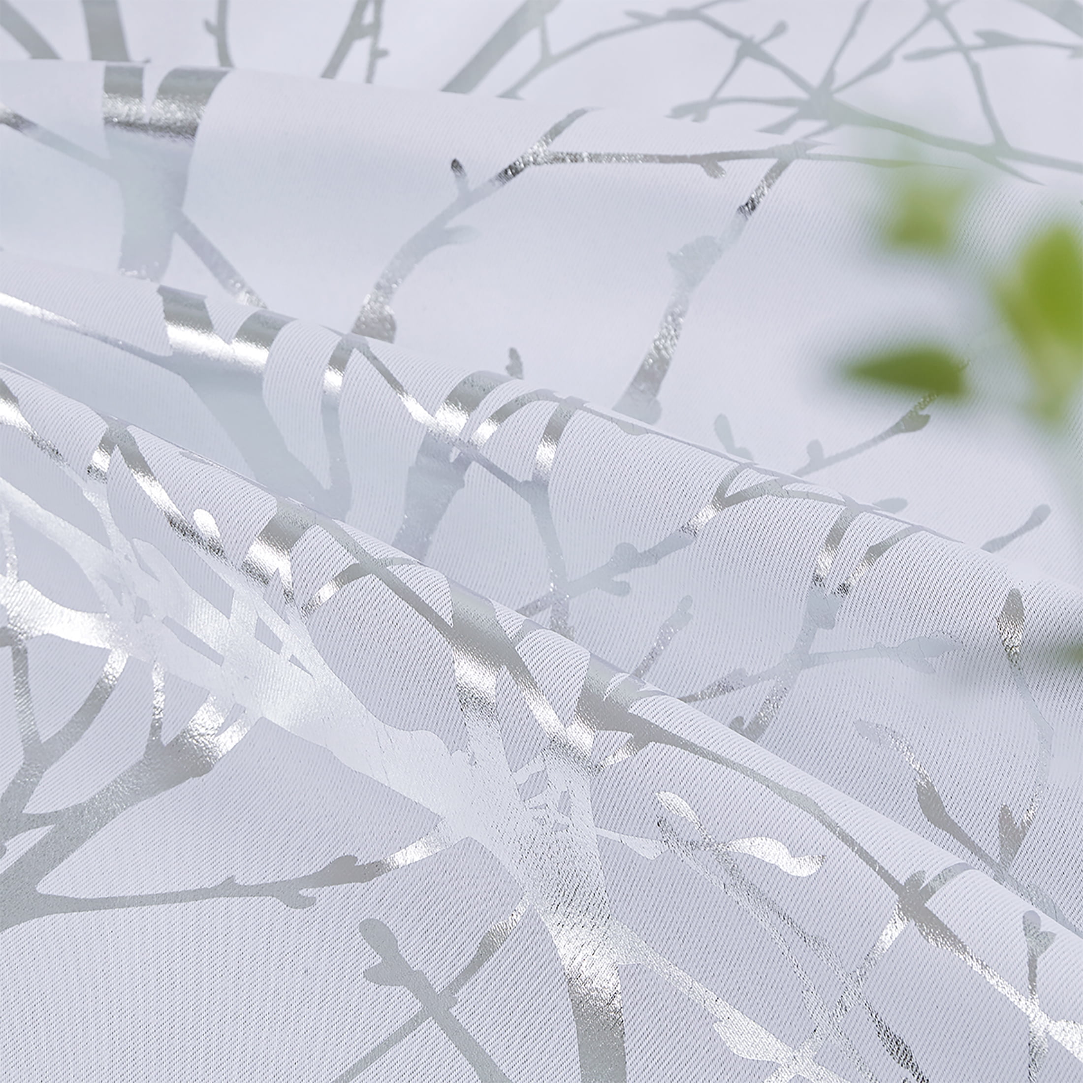 Decoultimatex Silver White Tree Branch Metallic Blackout Window Curtain Panel Light Blocking Noise Reduction Drapes, Grommet Top, 50"x 96"x 2