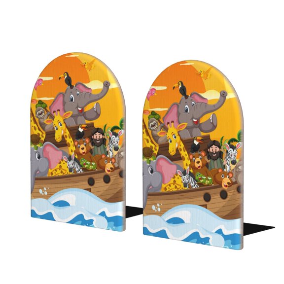 Hirioo Animals on Noah's Ark1 for Bookends Decorative Bookends for Shelves for Home or Office, Non-Slip Base