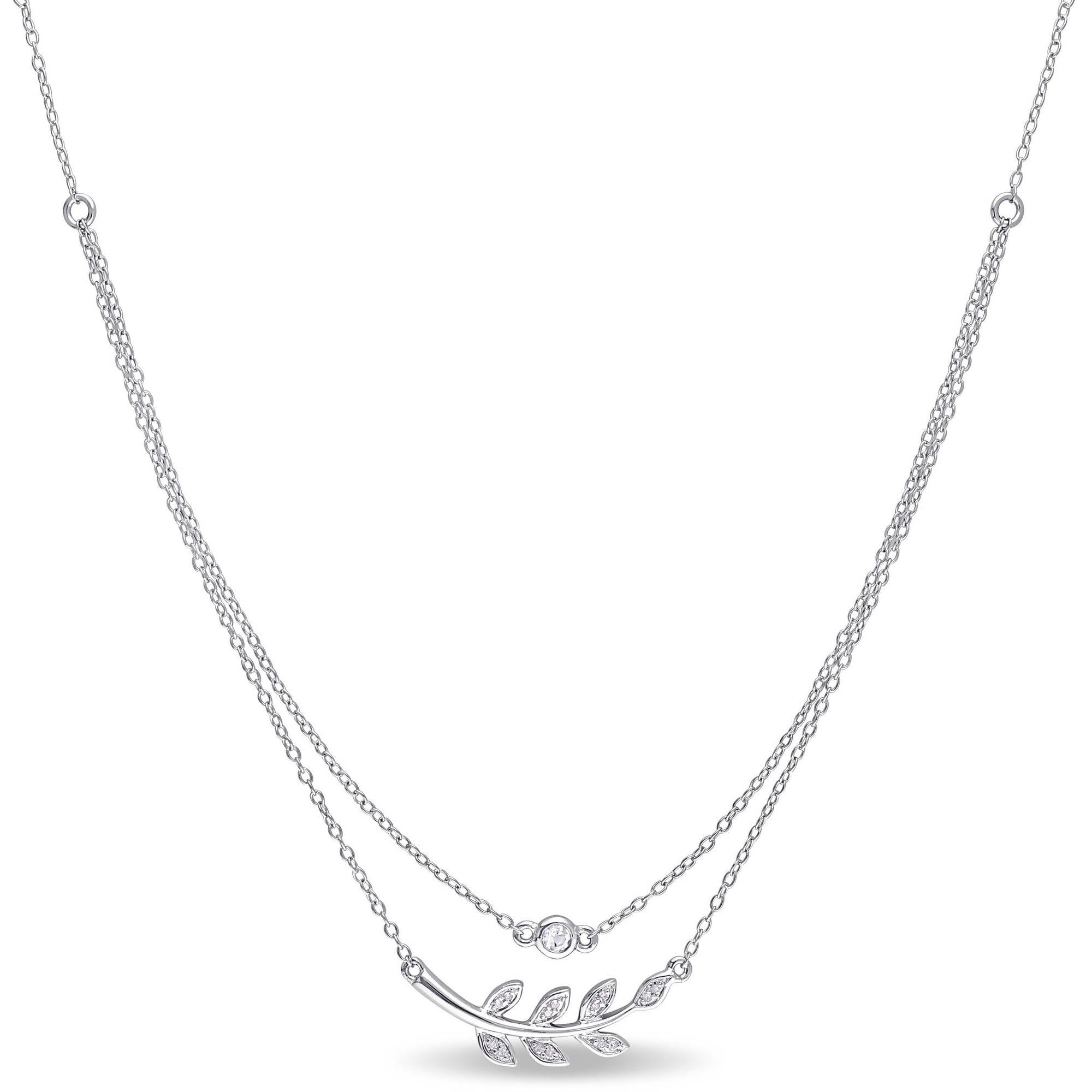 Miabella 1 10 Carat T.G.W. White Topaz and Diamond-Accent Sterling Silver Layered Leaf Necklace, 17" by Miabella