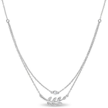 Miabella 1/10 Carat T.G.W. White Topaz and Diamond-Accent Sterling Silver Layered Leaf Necklace, 17