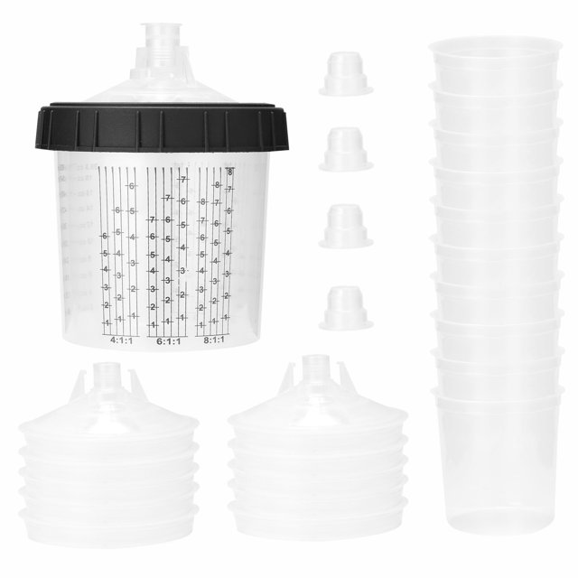 Graflsoa 800ml Paint Mixing Cup Set with 4 Sealing Plugs, 10 Disposable Inner Cups & Lids, Durable Polypropylene Housing, Clear Scale Marks, Multiple Capacities Available