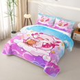 thumbnail image 3 of Manfei Bubble Tea Cloud Print Bed Spread Queen,Sweet Axolotl Queen Coverlet Set For Girls,Pink Blue,3 Pieces, 3 of 7