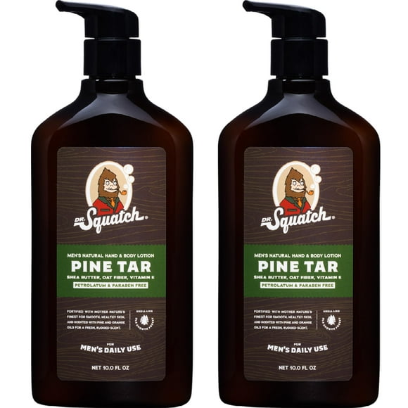 Dr. Squatch Men's Non-Greasy Natural Lotion - 24-hour moisturization hand and body lotion - Made with Shea Butter, Coconut Oil, and Vitamin E - Pine Tar (2 Pack)
