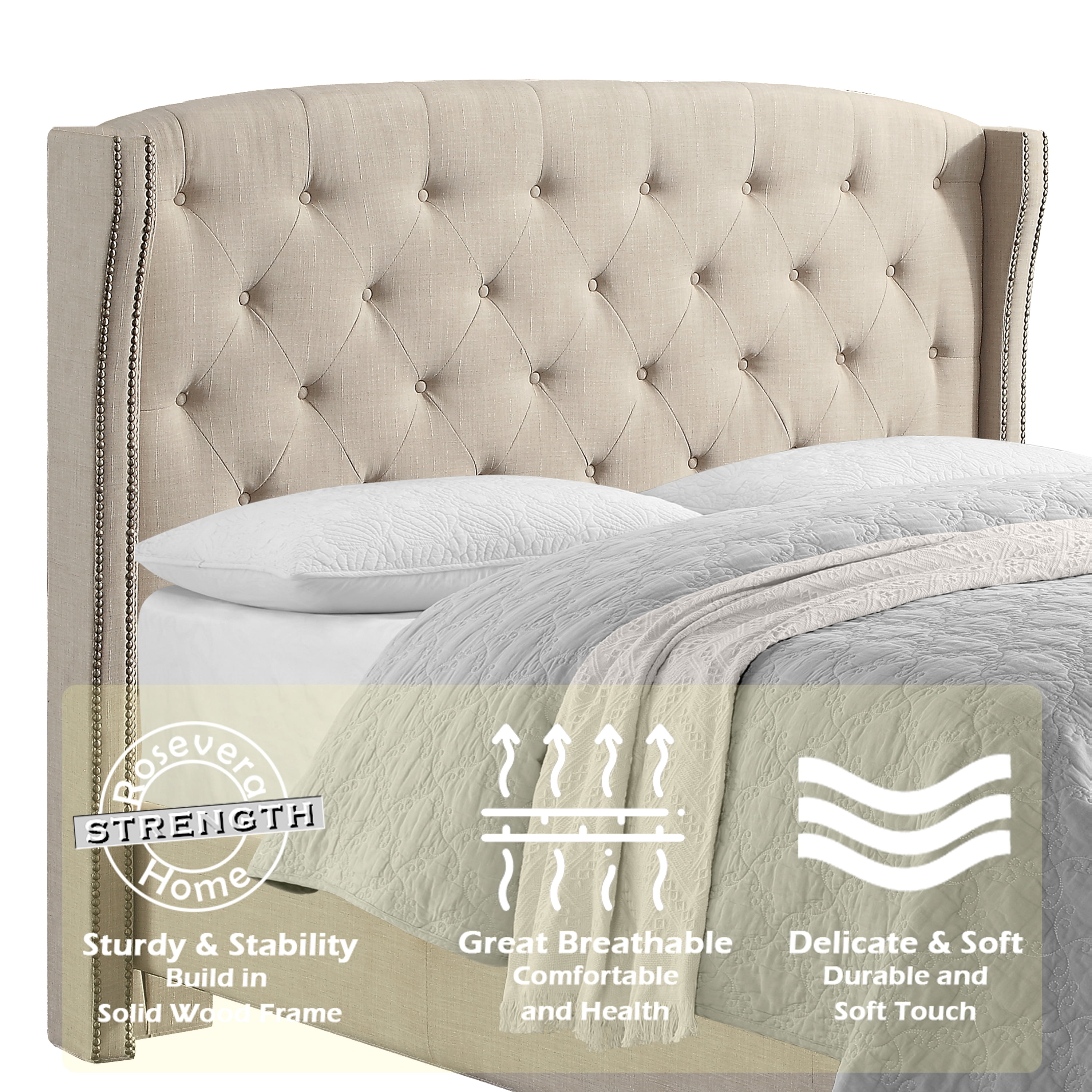 Gewnee Queen Size Upholstered Wingback Bed Frame with Adjustable Headboard