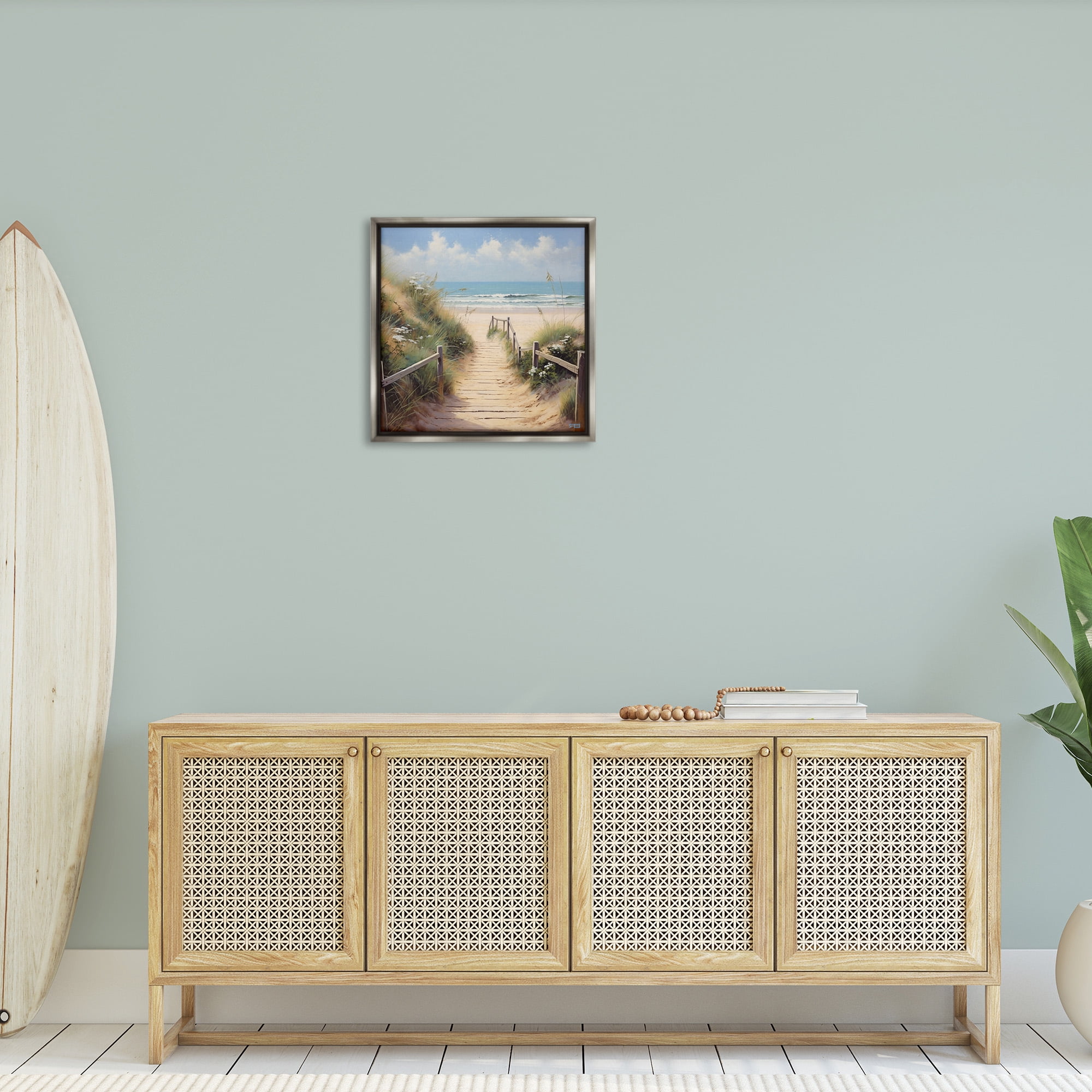Stupell Industries Sandy Path to Beach Landscape Painting Gray Floater Framed Canvas Art Print Wall Art, 25 x 25
