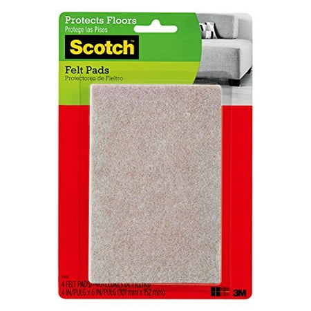 Scotch Felt Pads, Rectangle, Beige, 4 in. x 6 in., 4 Pads/Pack (SP840-NA)
