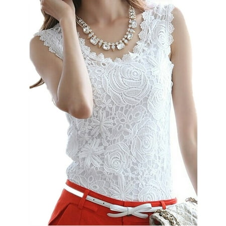 - ZANZEA Women's Sleeveless Floral Lace Crochet Tank Tops