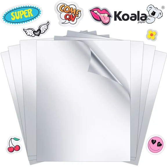 Koala Printable Vinyl Sticker Paper for Inkjet Printers,Silver Matte,Waterproof Sticker Paper for Printers 20 Sheets 8.5x11