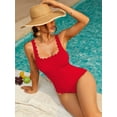 thumbnail image 4 of Womens Moderate Cut One Piece Swimwear Retro Wide Straps Bath Suit Ribbed Swimsuit, 4 of 6