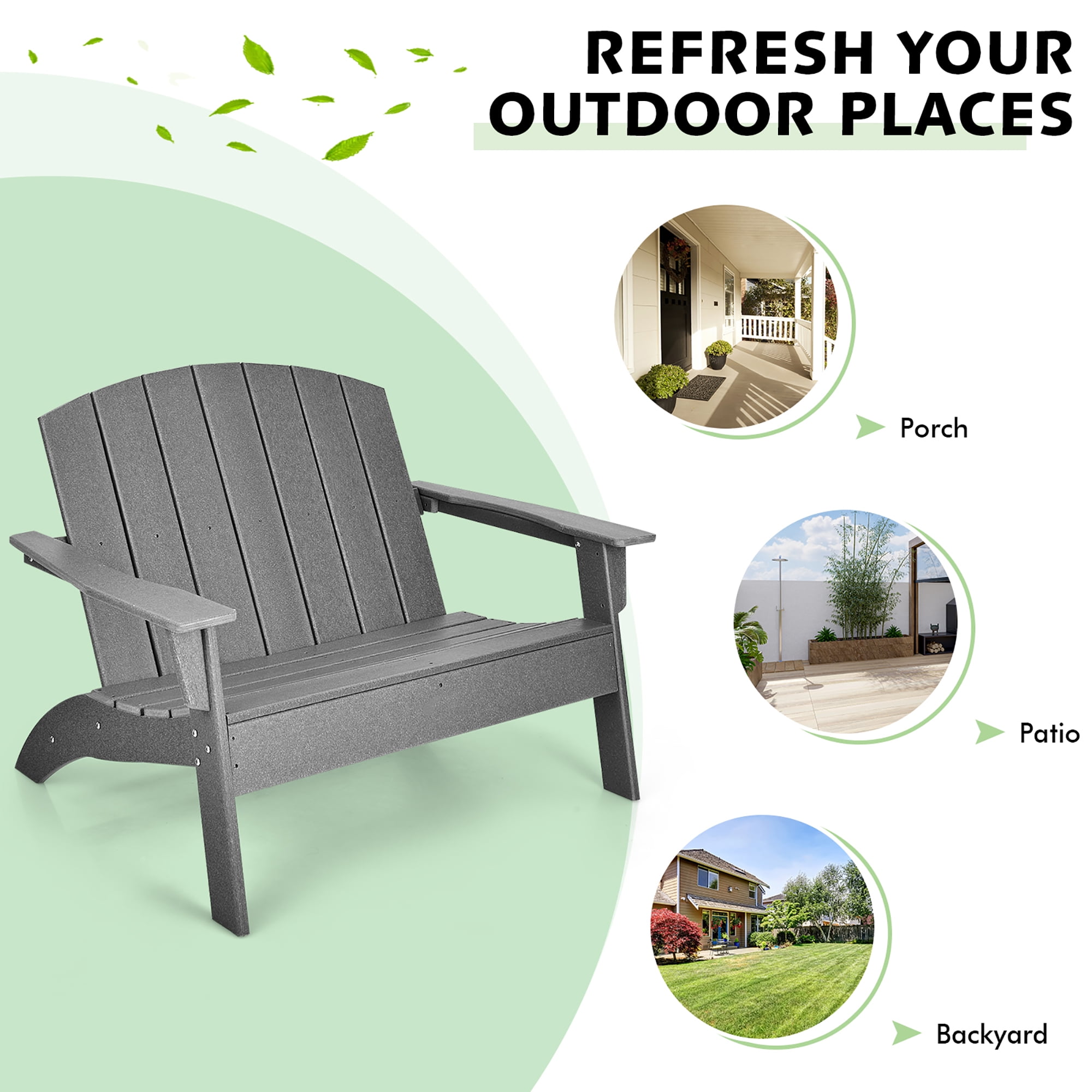 Costway  Patio Adirondack Chair Loveseat Bench HDPE Weather Resistant Deck Grey
