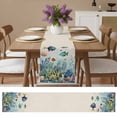 thumbnail image 4 of Cartoon Fish Summer Ocean Coral Table Runner 13x70in Non-Slip Cotton Linen Table Runners, Seaside Animal Linen Texture Dresser Scarves TableRunner for Dinner Kitchen Dining Wedding Party, 4 of 9