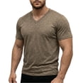 thumbnail image 2 of Uwinwear Men's V Neck T Shirts - Casual Stylish Fitted Stretch Tees Lightweight Breathable Lounge T-shirts Big and Tall Summer Tops,Khaki,S, 2 of 4