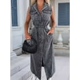 thumbnail image 2 of Womens Summer Casual Sleeveless Denim Shirt Dress Lapel Button Down Belted Jean Long Dresses, 2 of 7