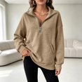 thumbnail image 6 of Women's Quarter Zip Sweatshirt Fall Casual Pullover Top with Kangaroo Pocket Relaxed Stand Collar Sweatshirts, S, 6 of 7