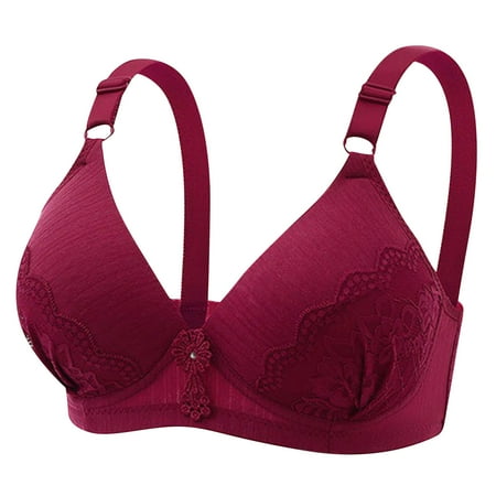 

Lovskoo Women Wireless Bra Full Figure Push-Up Nude Plus Size Unlined Thin Breathable Gathered Non-Steel Daily Burgundy