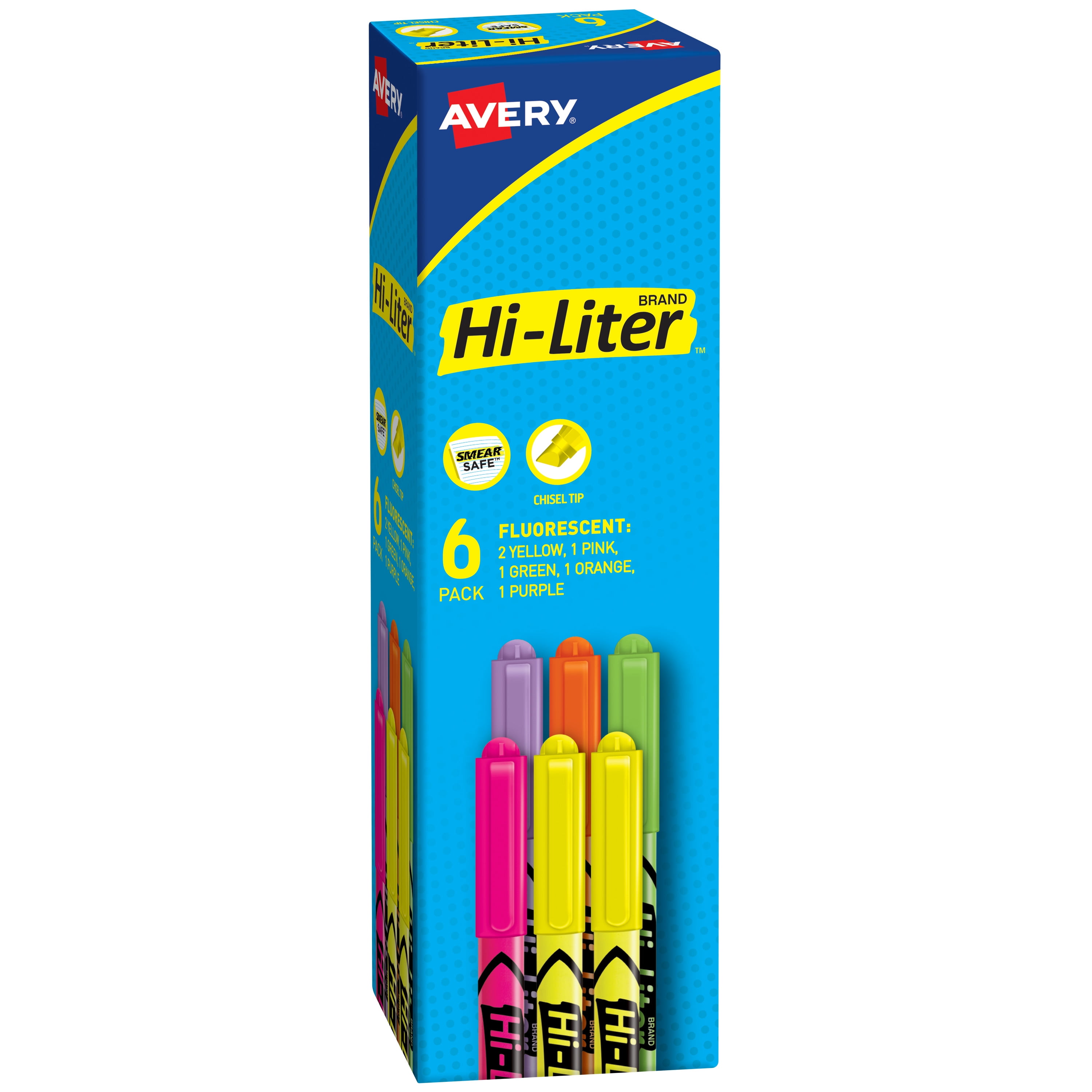 Avery Hi-Liter, Pen-Style, Assorted Colors, 6 Count (23565)