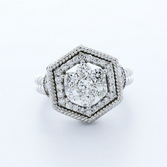 Hexagon Halo Wedding Ring Illusion Diamond Ring 14K White Gold Over 1.9 Ct Diamond