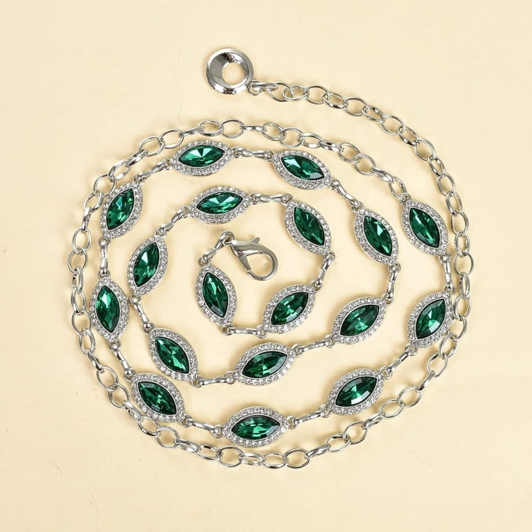 Green Glass Diamond Chain Belt Metal Women\'s Western Style Dress Accessory XIATIAN green glass diamond chain belt metal diamond belt  main image 2
