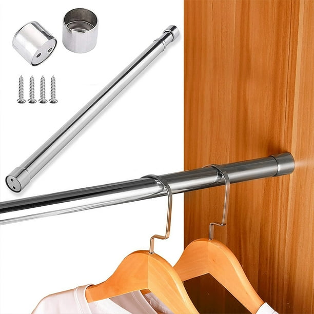 Wardrobe Rail Extendable Clothing Rail 21.5 to 39.5 Inch Stainless Steel Clothes Rod with End