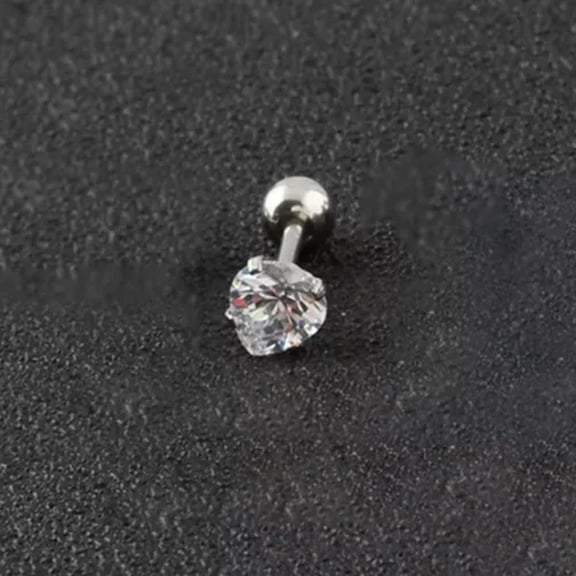 GKNET 1Pc 3-6mm Titanium Steel Heart Clear Cubic Zirconia Men Women Ear Stud Earrings-Silver-3mm