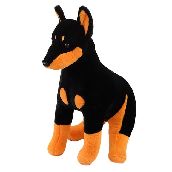 Kitem Sitting Doberman Pinscher Plush Toy Cute Soft Fluffy PP Cotton Stuffed Dog Animal Plushie Kids Comfort Toy Doll Home Decoration Girlfriend Birthday Gift