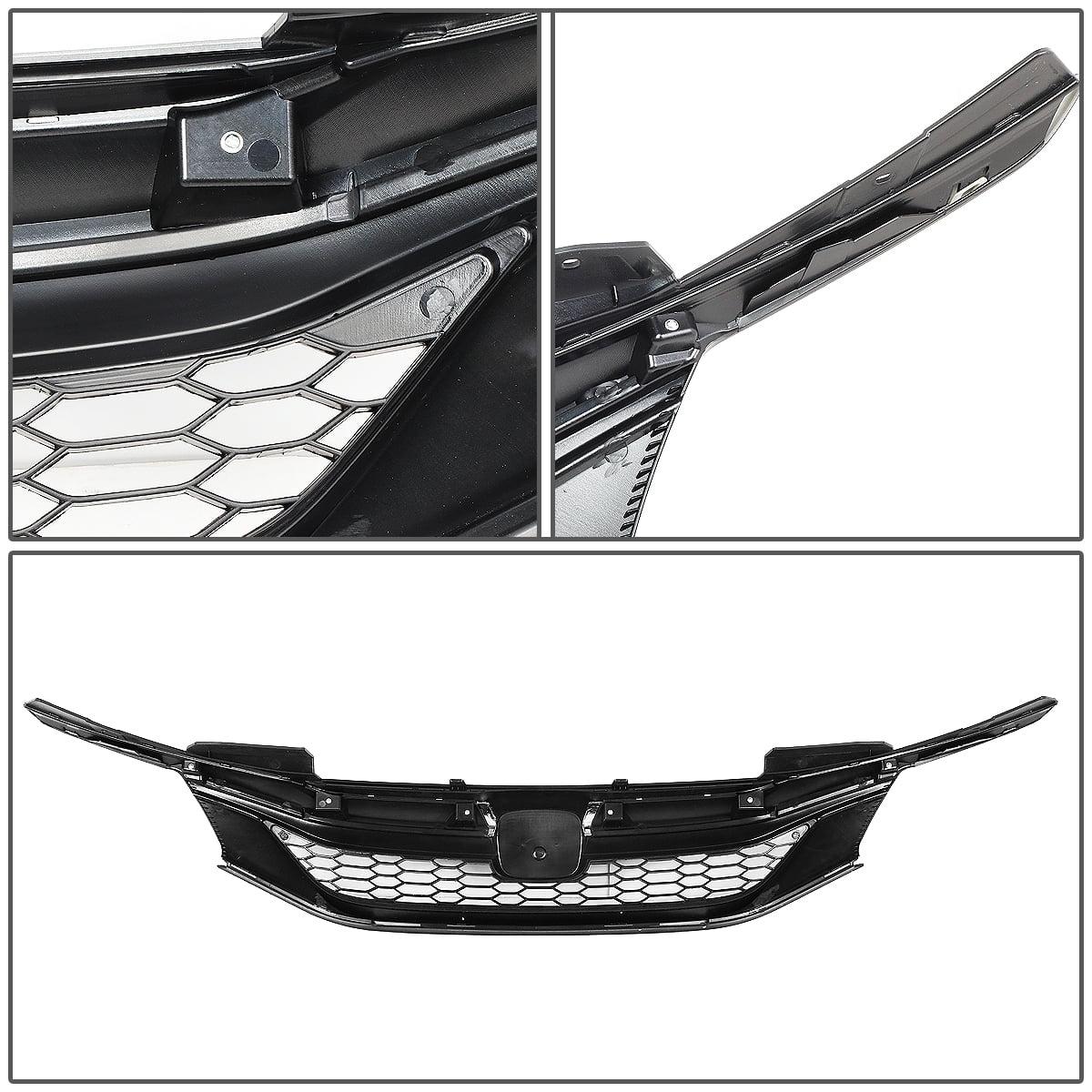 DNA Motoring GRILL-MK-001-CH For 2016 to 2017 Honda Accord Sedan Honeycomb  Mesh Front Bumper Upper Grille Chrome