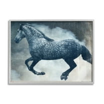 Stupell Industries Blue Galloping Horse Vintage Animals & Insects Painting Gray Framed Art Print Wall Art