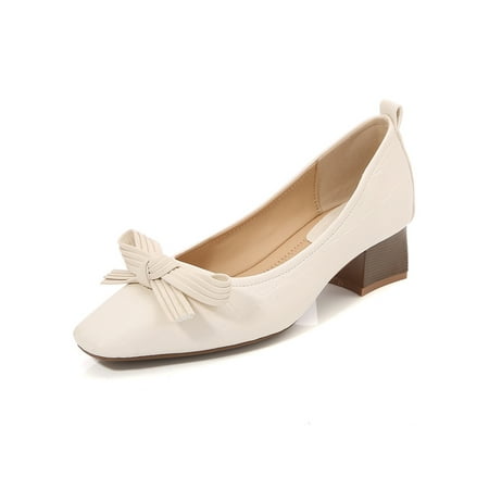 

Rockomi Womens Heels Slip On Dress Shoes Chunky Pumps Ladies Fashion Comfort Mid Heel Beige 4.5
