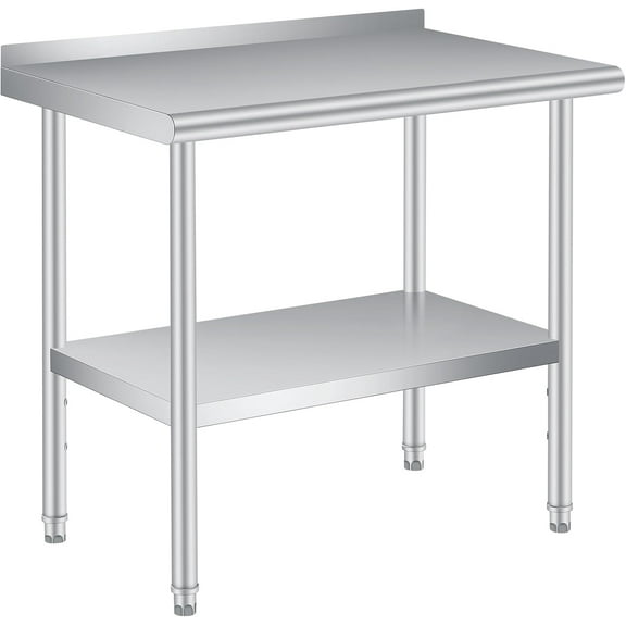 Stainless Steel Table 30x24 Inch - Heavy Duty Commercial Metal Table for Prep & Work with Backsplash & Adjustable Shelf, for Kitchen, Restaurant, Business