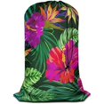 thumbnail image 1 of HAYANTropical Flowers Drawstring Closure Dirty Clothes Bag Organizer, Heavy Duty Large Laundry Bag, Floral Pattern Botanical Hibiscus Palm Leaf Bird Summer Rip-Stop Bags for Camp Travel, 1 of 1